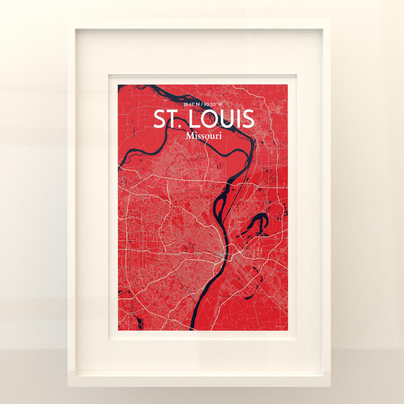 St. Louis City Map, impression, H 24 po x l 18 po, Rouge / Bleu marine