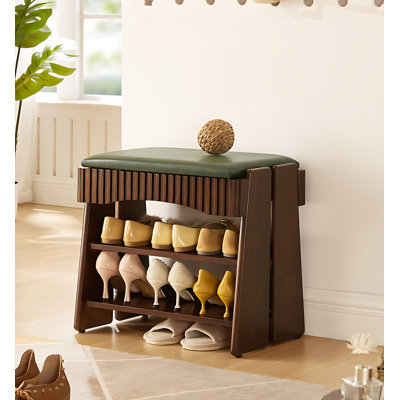 Solid Wood Flip-Top Multi-Layer Shoe Storage Bench