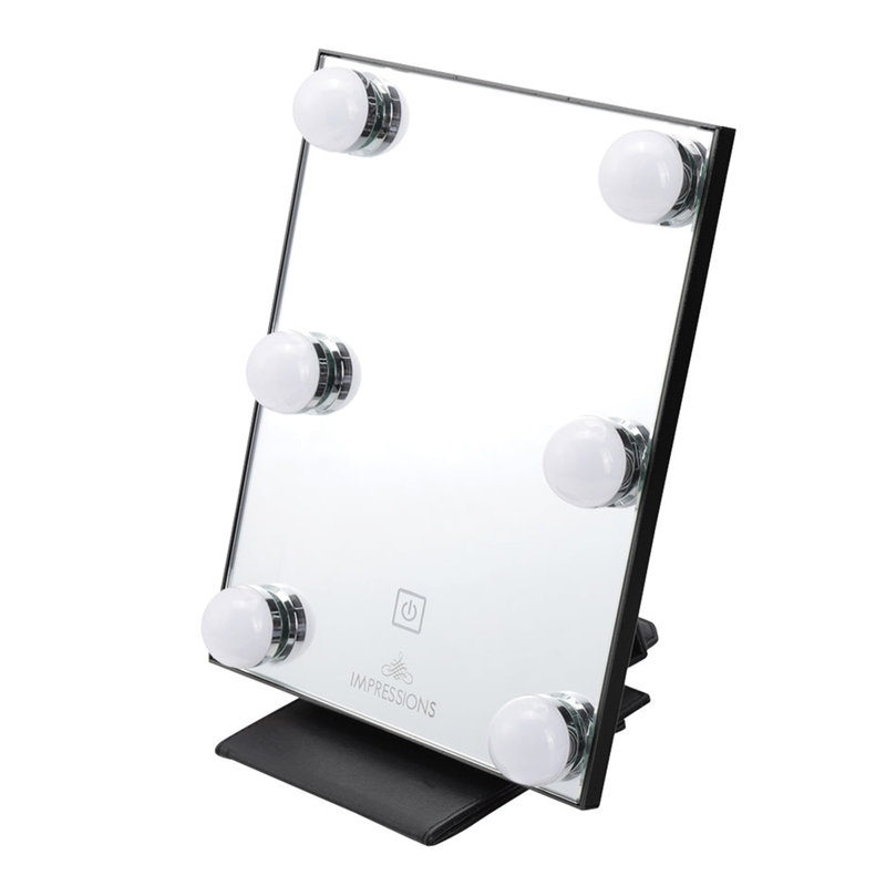Mini-miroir de maquillage à DEL Touch Pad Lumiere avec support en similicuir crocodile, cadre en aluminium