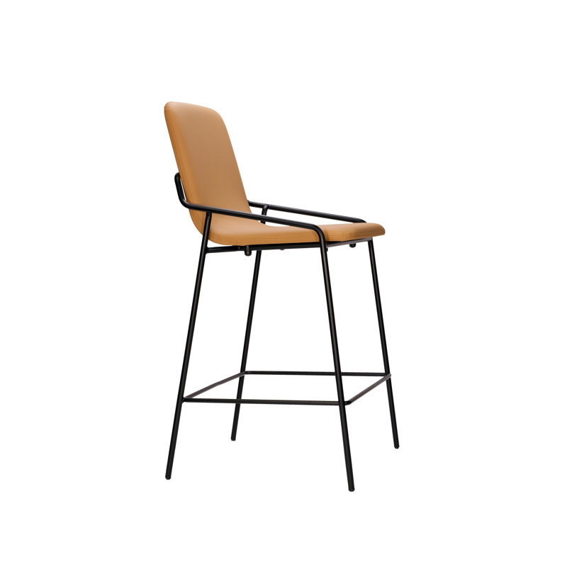 Tabouret de bar et de comptoir Dupont, Cuir brun clair / cadre noir, Tabouret de bar (siège d'une hauteur de 26 po)