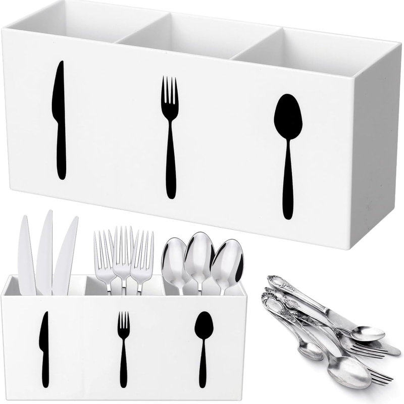Organisateur de couverts en acrylique blanc 3 compartiments