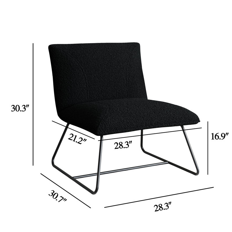 Klara 28.35" W Velvet Slipper Chair with Metal Sled Base, Black Teddy Velvet