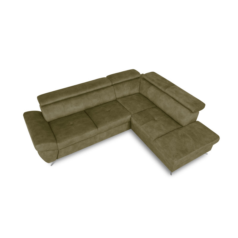 MONTANA Fabric Corner Sofa with Sleeping Function and Storage and Adjustable Headrests, Right Hand Facing, Green