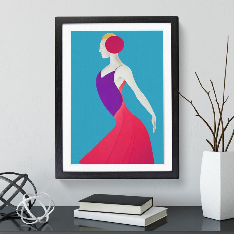 Abstract Dancing Woman No.4 - Wall Art, Black Framed, 64cm H x 46cm W x 2cm D