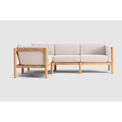 Haven Teak Outdoor Sectional With Sunbrella Cushions In Graystone