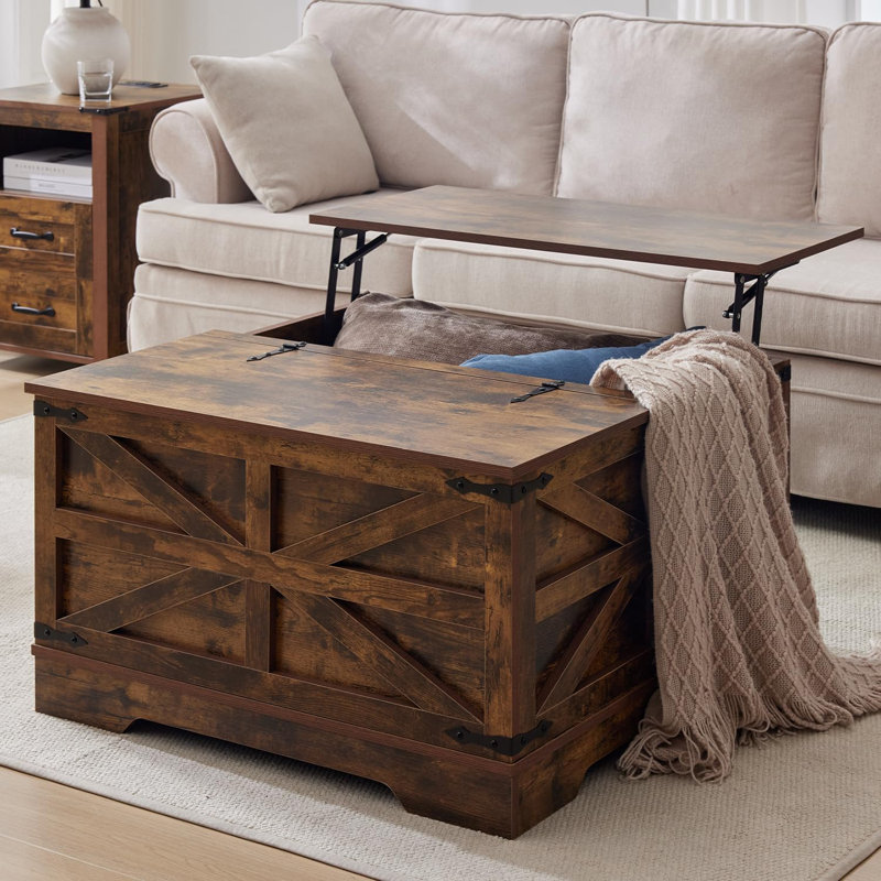 Coffee Table with Storage, Farmhouse Square Storage Coffee Table with Hinged Lift Top, Square Wood Center Table, Cocktail Table with Large Hidden Storage Compartment for Living Room