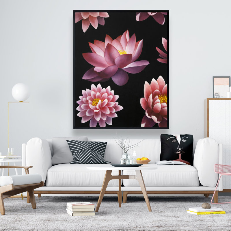 Motif de fleur de lotus - Toile florale noire | Décoration intérieure