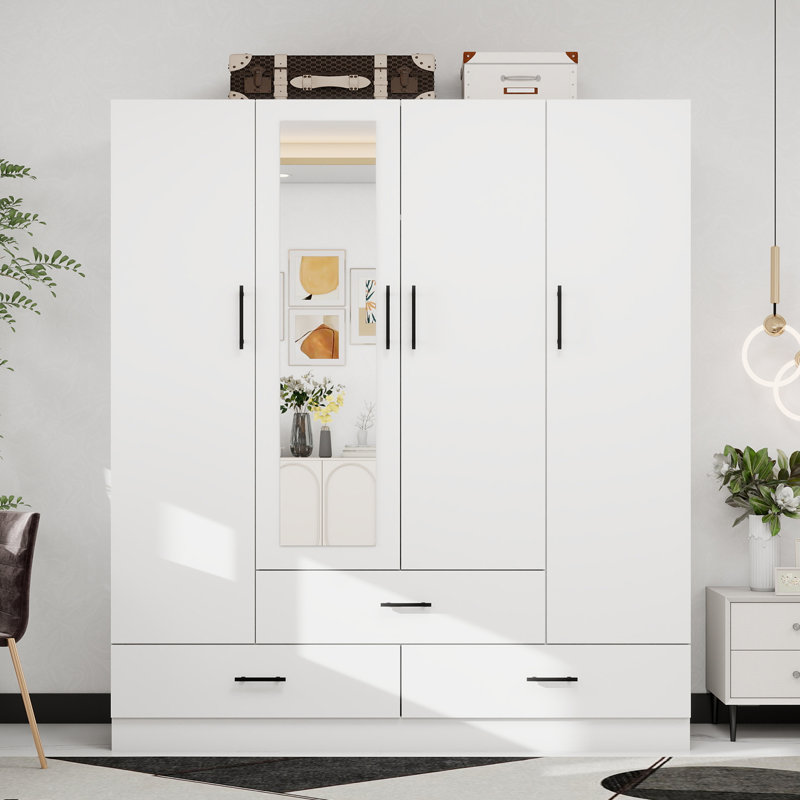 Armoire en bois massif avec 3 tiroirs, Blanc