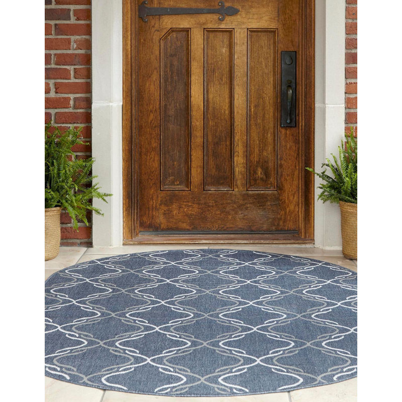 Outdoor Preen Area Rug Dark Blue Color, Runner 2' x 8'