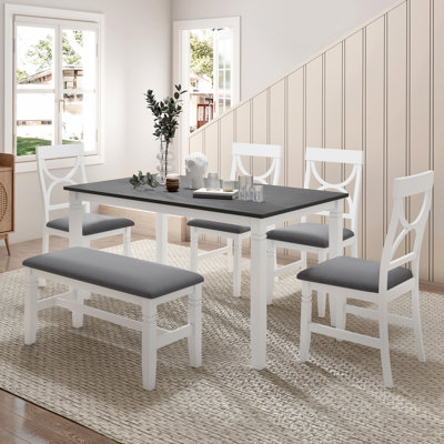 Ensemble de 6 tables de salle à manger en bois avec banc rembourré
