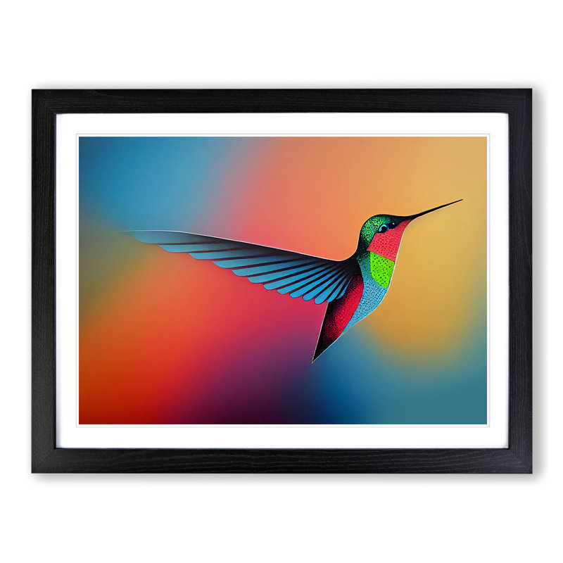 Lush Hummingbird - Single Picture Frame Painting, Black, 46cm H x 64cm W x 2cm D