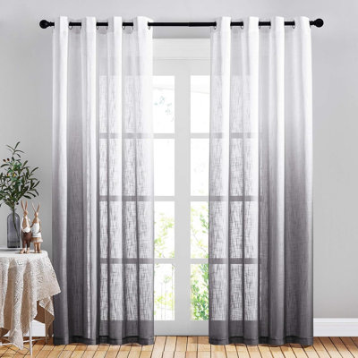 Ombre Sheer Curtains for Windows, Grommet Decorative Sheer Linen Curtains Semitransparent with Light Filtering for Bedroom/Living Room, 2 Panels