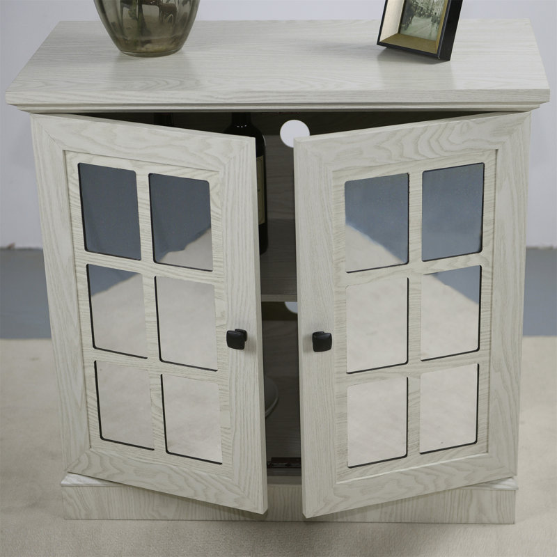 30.75''Storage Sideboard Cabinet With 2 Mirrored Doors, White