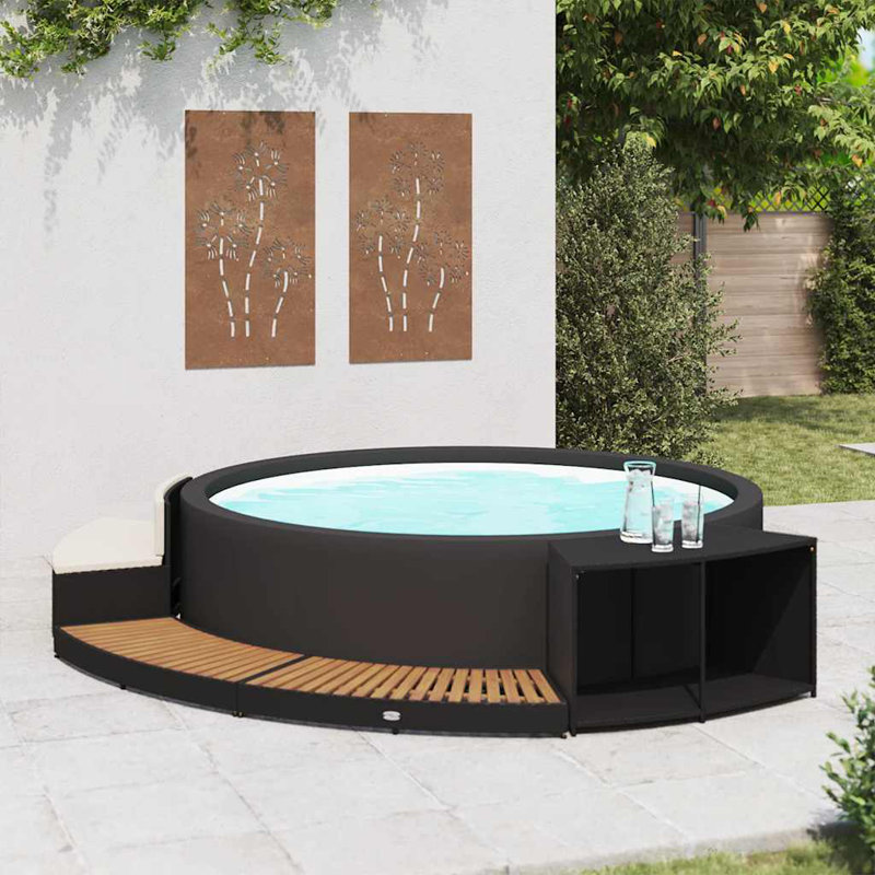 Rotin de spa vidaXL noir en polyester et bois naturel 124 x 289 x 56 cm