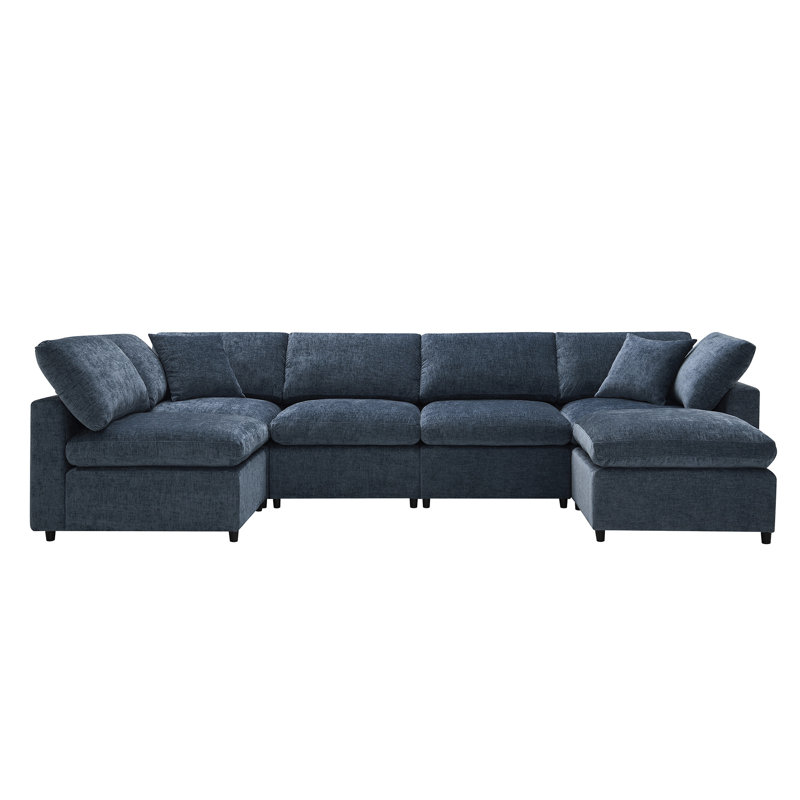 130*65" Modern Modular Cloud Sofa Bed, Dark Blue Chenille