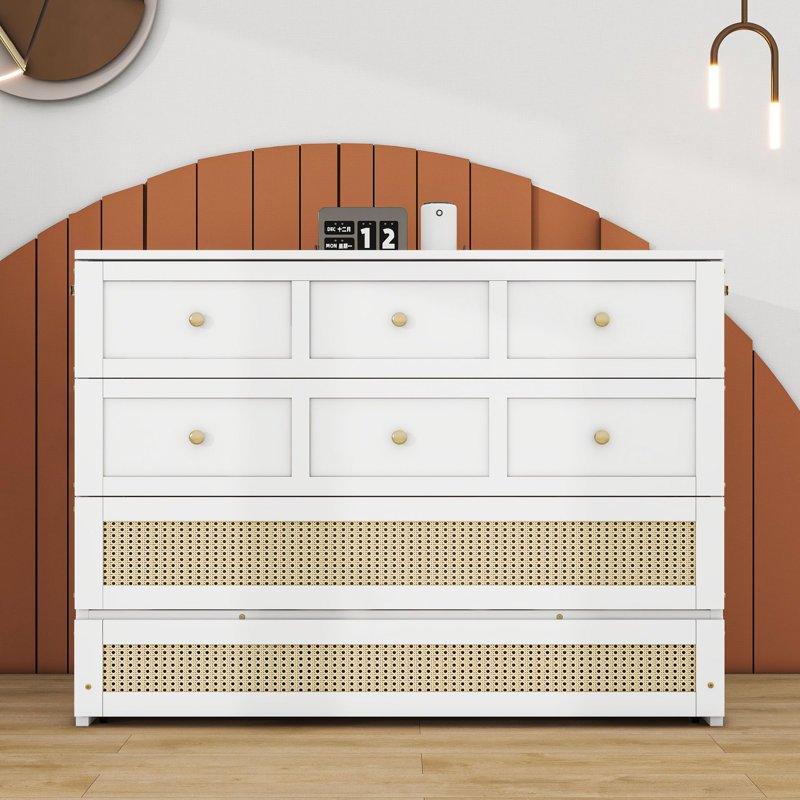 Wood Murphy Bed with Drawers, White, Queen