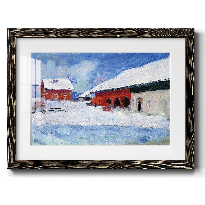 Maisons rouges à Bjornegaard dans la neige, Norvège, 1895 - Reproduction encadrée rustique avec tableau mat, Noir