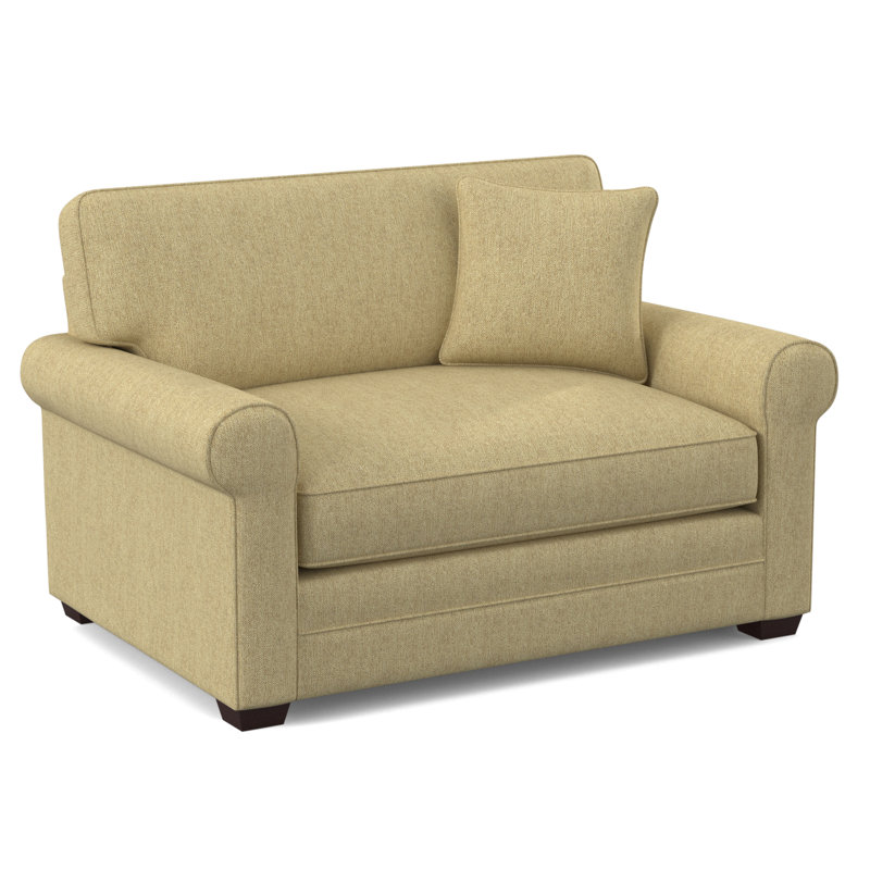 Bedford 57" Twin Sofa Bed, Beige Sugar Performance; 0863-93, Java Finish, 5" Innerspring Mattress