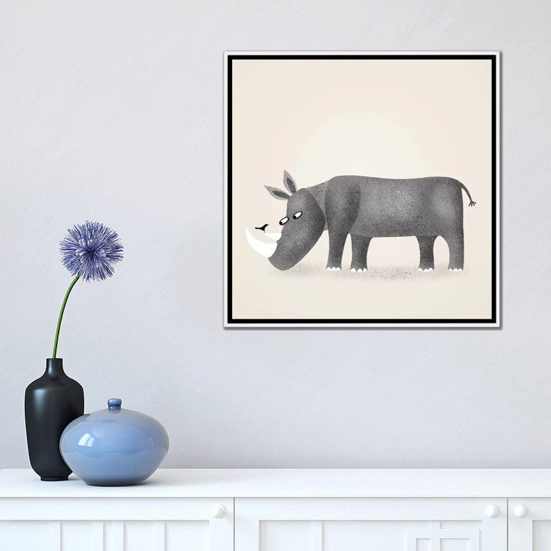« Rhino » par Nic squirrell-impression, H 18 po x l 18 po x 1,5 po, Pas de tapis, Toile blanche encadrée
