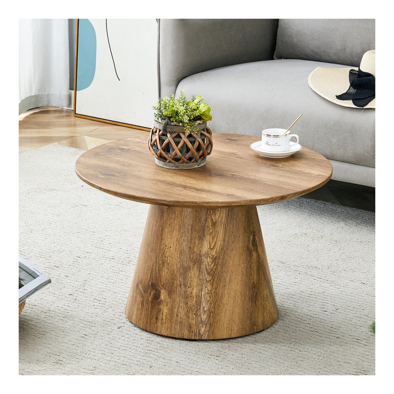 Table basse de style médiéval-moderne, avec placage de grain de bois, ensemble de table basse ronde classique et de table d'appoint, salon simple, table de centre de bureau
