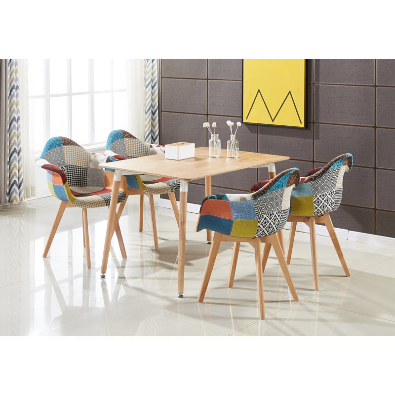 Sylas 4 Person Dining set - a Rectangular Plastic Dining Table with Wooden Legs and a Set of 4 Quilted Velvet Dining Chairs for Dining Room - Modern Dining Table Set