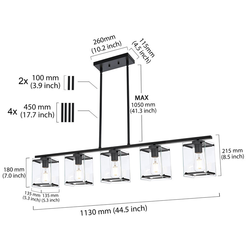 Wanston 5 - Light Kitchen Island Pendant, Black