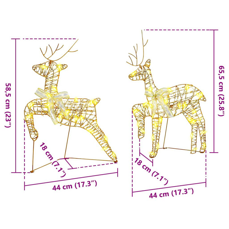 vidaXL LED Reindeers with 180 LEDs PET, Gold
