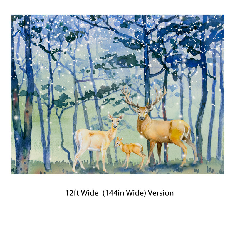 Murale forêt avec couverture enneigée « Deer Family » classeur, L 144 po x l 108 po