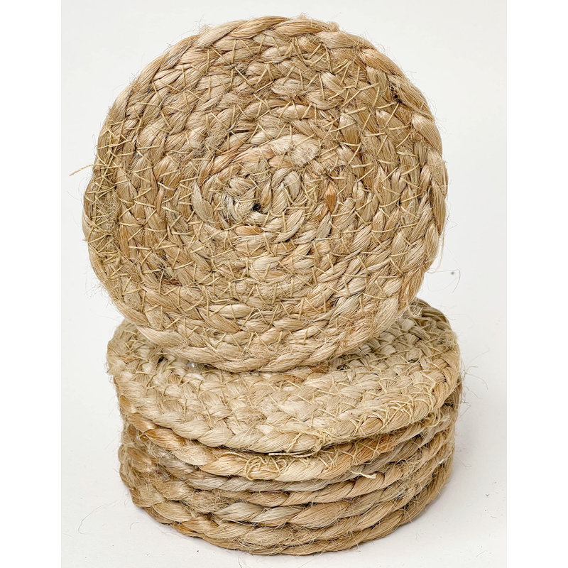 Cotton Round 8 Piece Coaster Set, Natural Jute