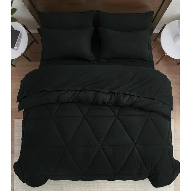 Full Black Microfiber Geometric Bed in a Bag Set