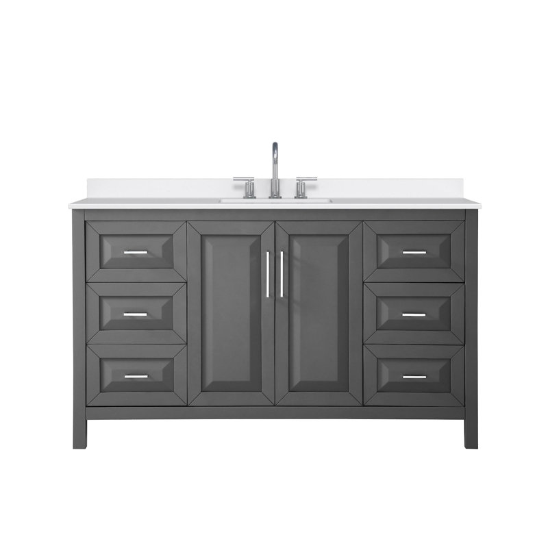 Daria 60'' W Vanity, Polished Chrome, Gray, White Quartz