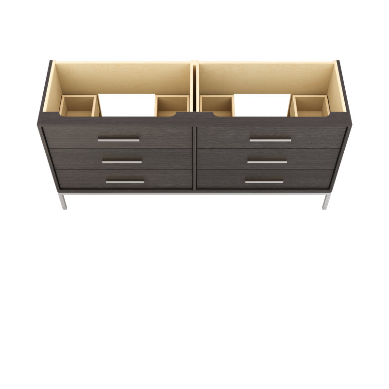 Meuble-lavabo à double tiroir blanc Rift, 72", Gris délavé, Chrome poli