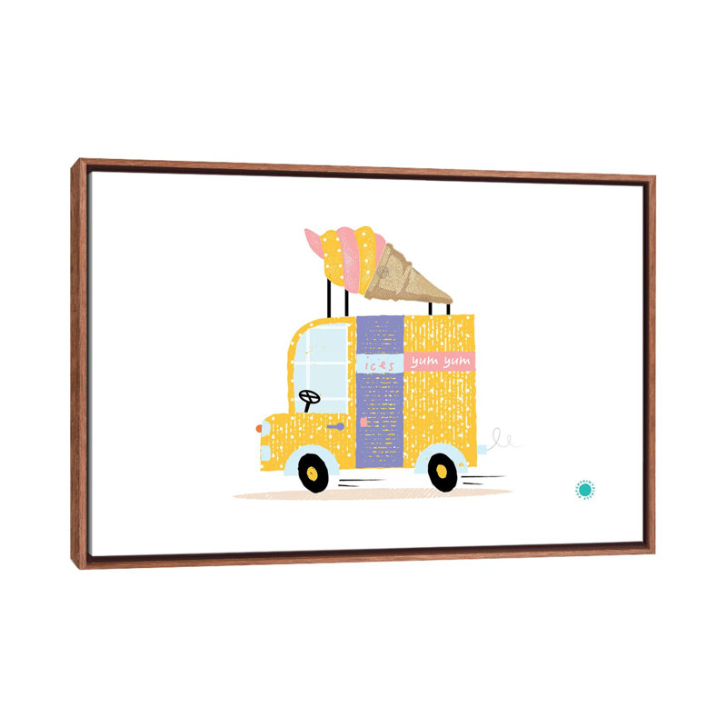 Ice Cream Van - impression d'art graphique, Pas de tapis, Toile avec cadre brun, H 18 po x l 26 po x P 1,5 po