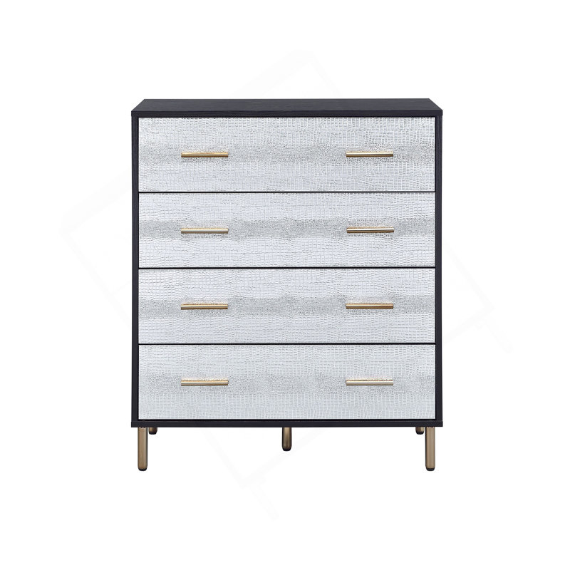 Commode Myles à finition noire, argentée et dorée