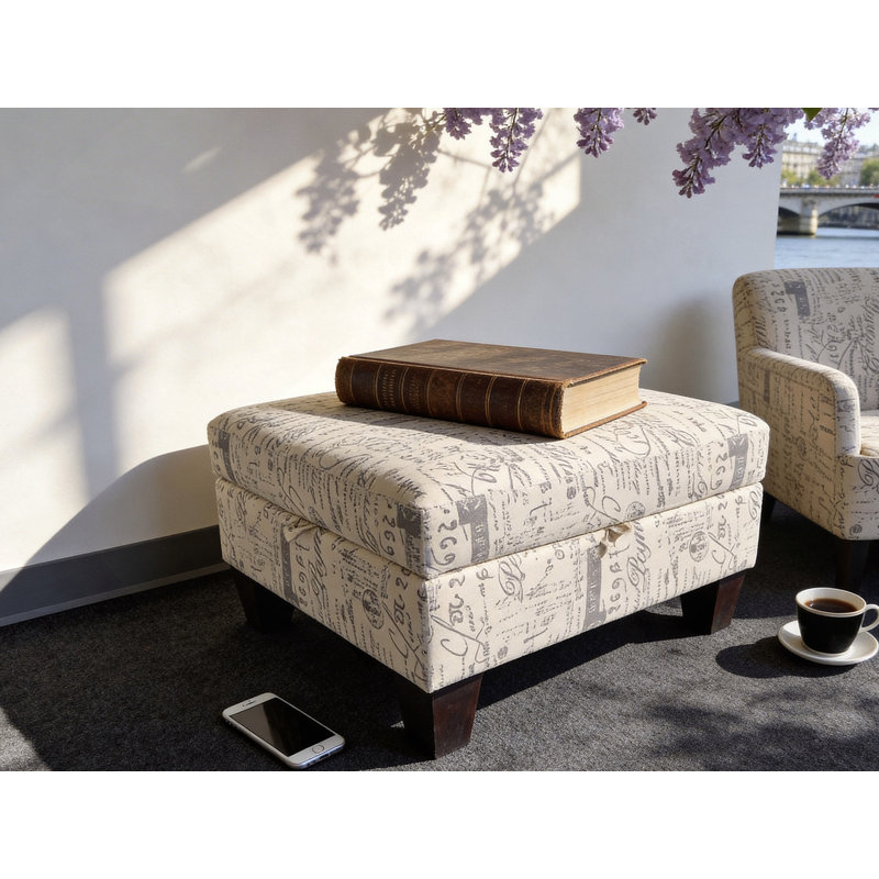 Linen Upholstered Storage Ottoman