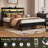 Easy Assembly Full Size Bed Frame With Led Light &charging Station, Metal Platform Bed With 2-tier Shelves & Under Bed Storage, Upholstered Headboard&footboard, Noise Free, Black + Gray-579301614