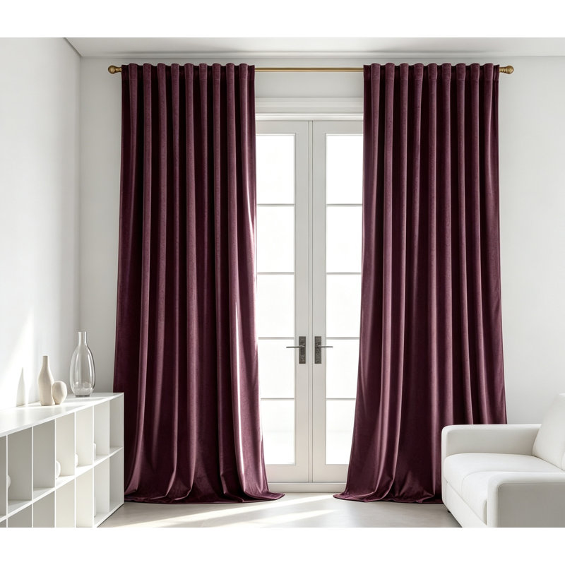 Ensemble de 2 rideaux en velours de luxe, rideaux plissés et isolants avec crochets pour le salon de la chambre à coucher