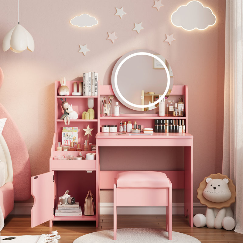 Coiffeuse pour enfants avec lumières, Rose