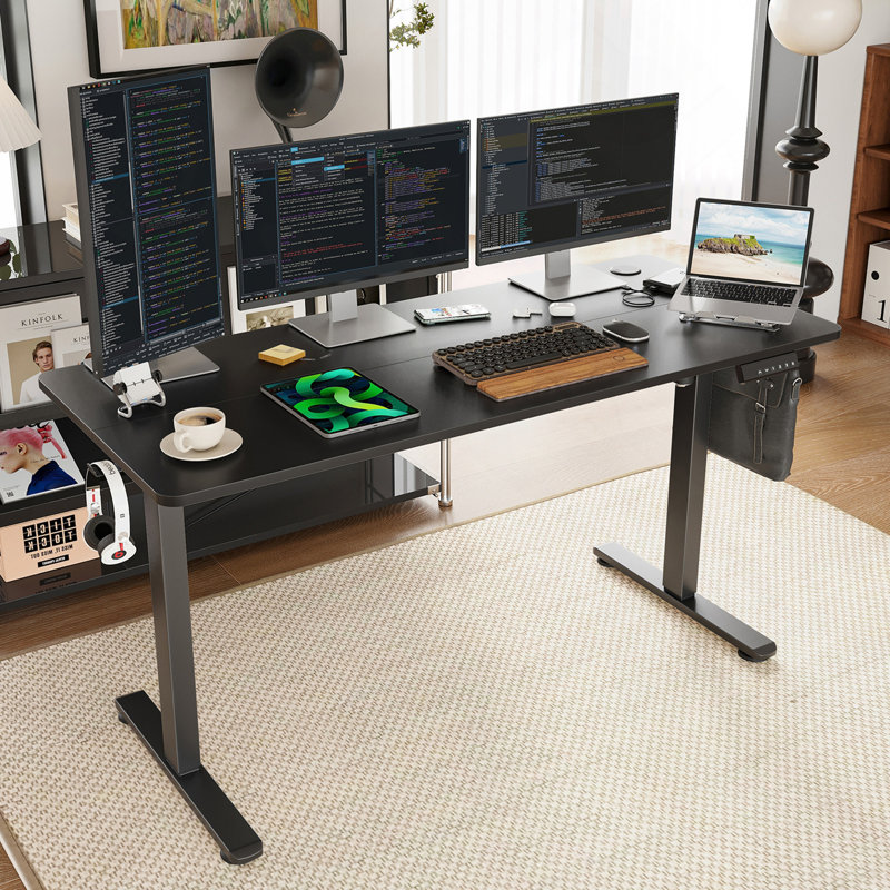 Bureau électrique debout avec hauteur ajustable et planche d'épissure pour une utilisation ergonomique à domicile, Noir, Noir