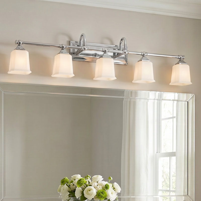 Nicholas 5-Light Polished Chrome Vanity Light, Polished Chrome, Etched