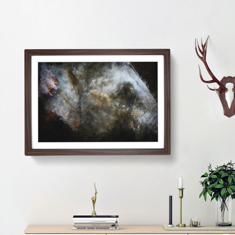 Colourful Elephant - Picture Frame Painting Print, Walnut Framed, 33cm H x 45cm W x 2cm D