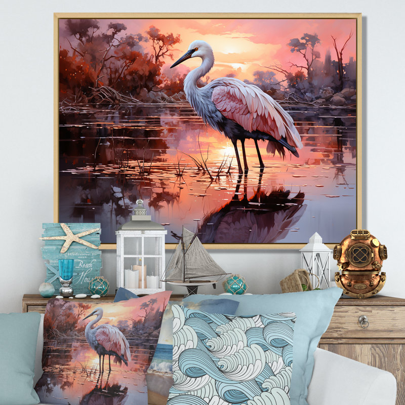 «White Flamingo Lake Serenity» sur impression sur toile, Cadre naturel flottant, H 34 po x l 44 po x P 1,5 po