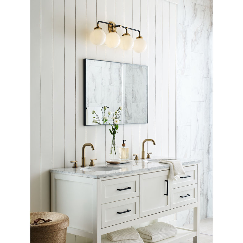 Ian K. Fowler Bistro Four Light Bath Sconce, Polished Nickel/Black, Clear