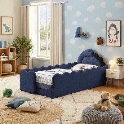 Dinosaur-Shaped Bed with Safety Guardraild, Wood Bed Frame for Bedroom
