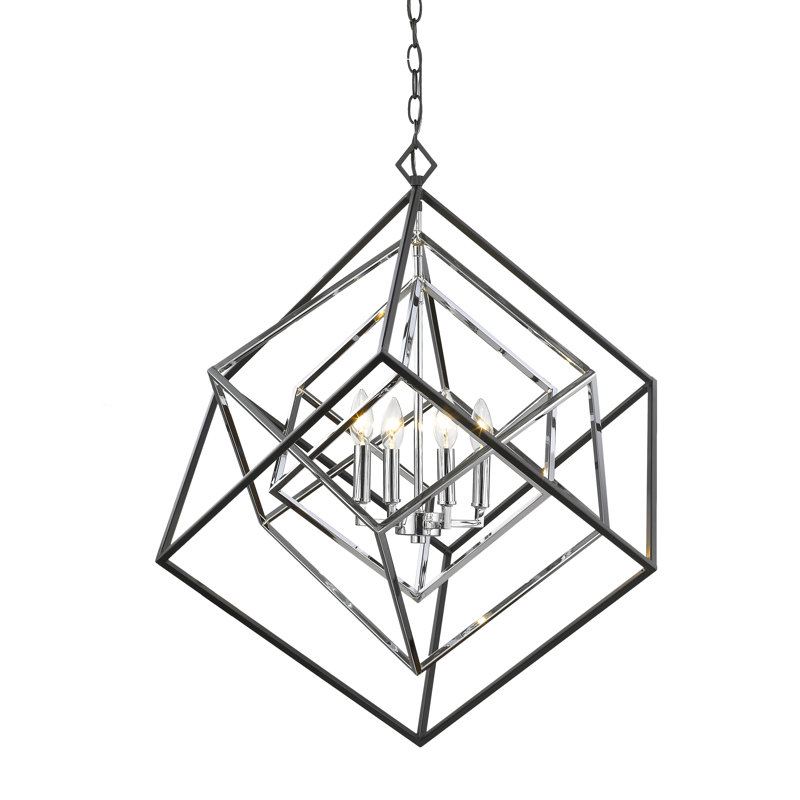 Lustre géométrique à 4 lumières de style bougie Goulart, Chromé / noir mat