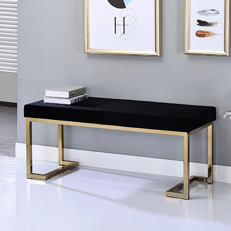Contemporary Black And Champagne Bedroom Bench With Upholstered Seat Chic Rectangular Frame