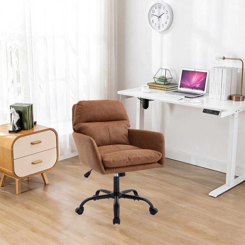 Fauteuil de bureau relevable à dossier moyen, siège de bureau ergonomique pour travailler, étudier ou se détendre, Brun