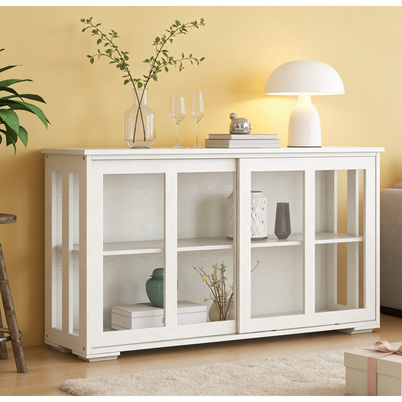 White Kitchen Storage Cupboard - Freestanding Cabinet With Glass Door For Pantry Organization
