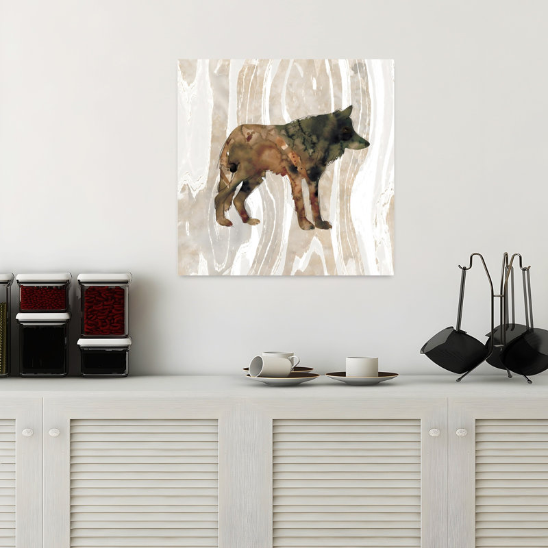 Pin, loup, forêt, loup, contemporain, art mural, H 18 po x l 18 po