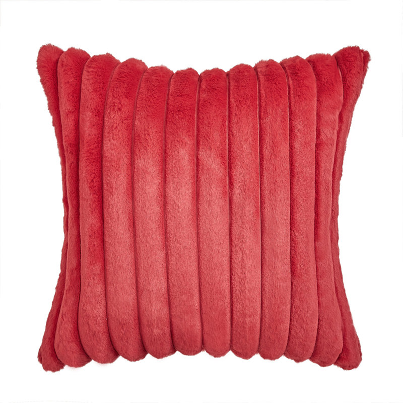 Faux Fur Reversible Throw Pillow, Red, 18"H x 18"W